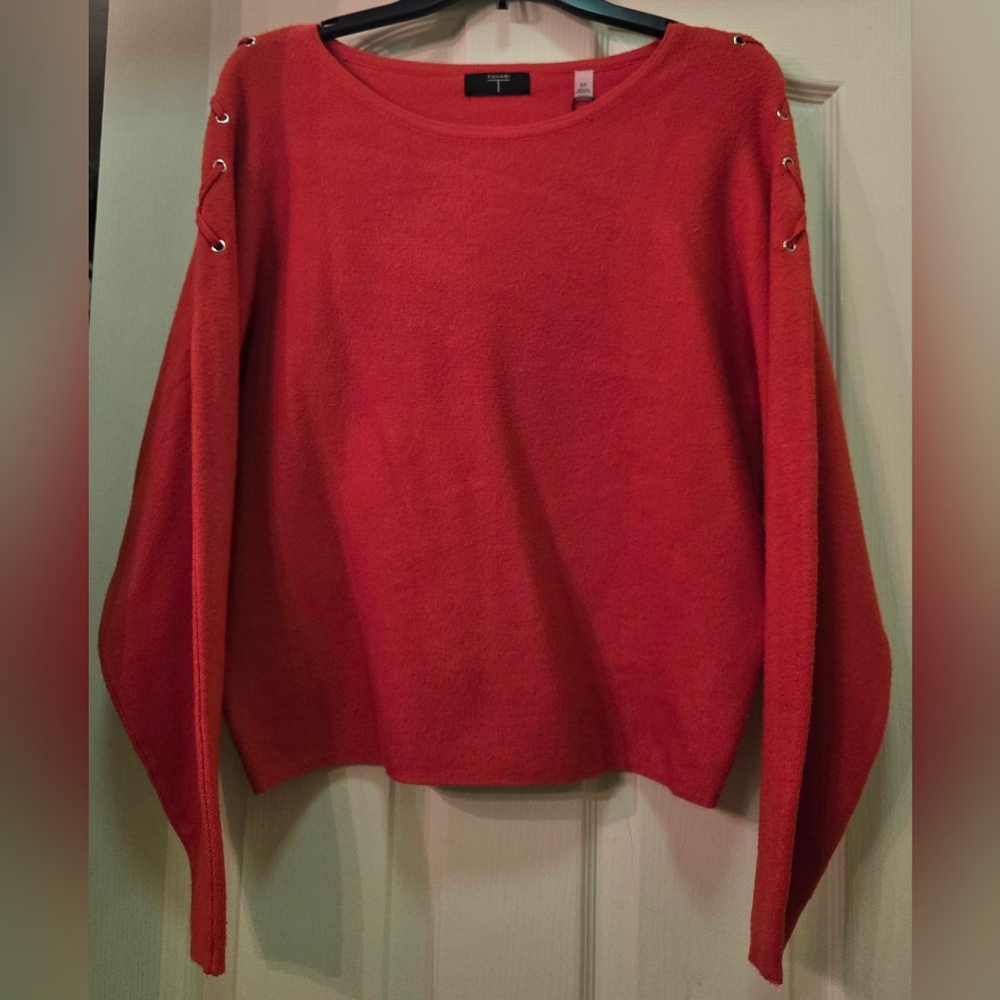 Tahari Vibrant Red Crew Neck Sweater